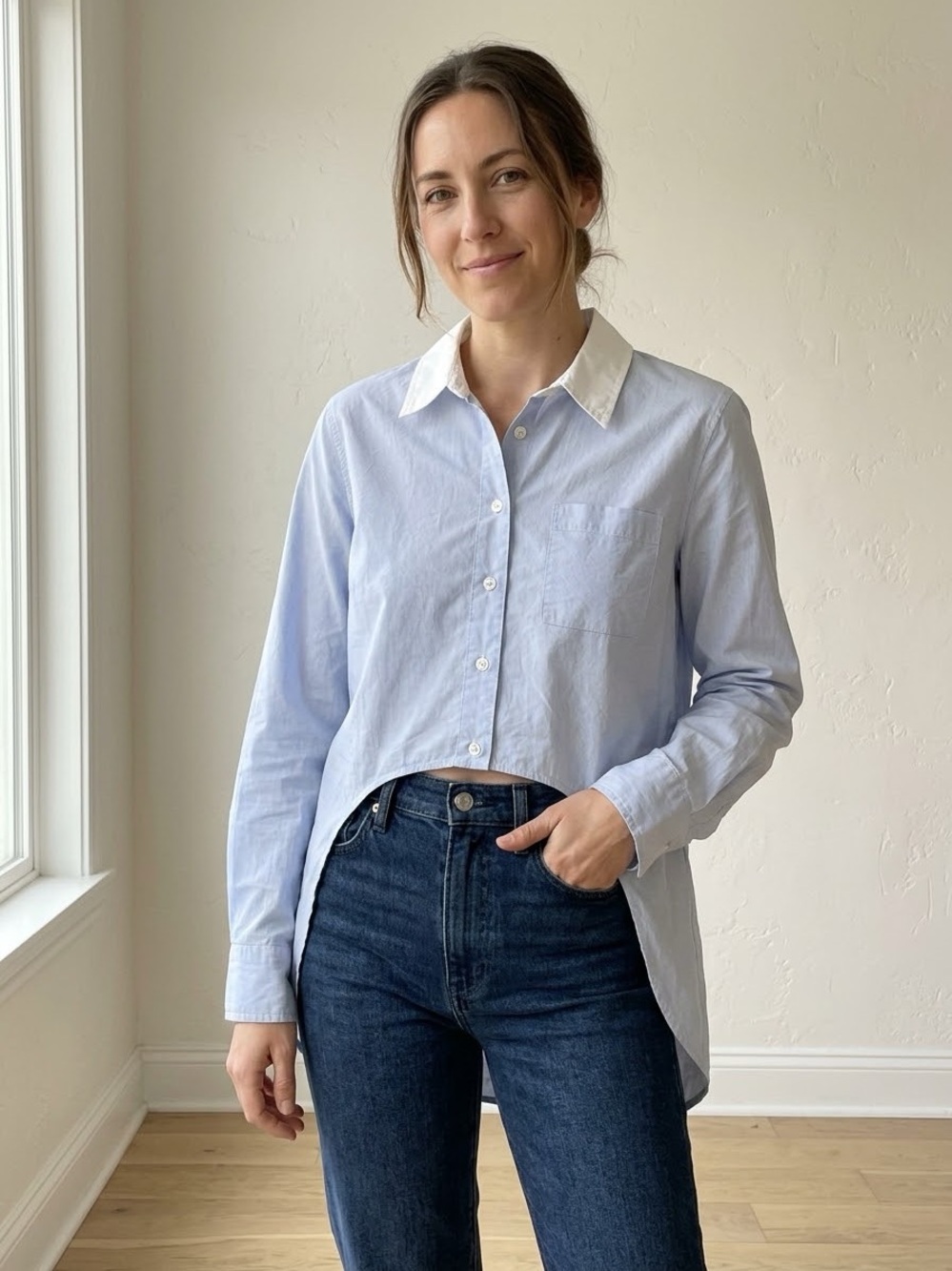 Jonathan Simkhai L Blue Stripe Cutout Deconstructed Button Down Shirt